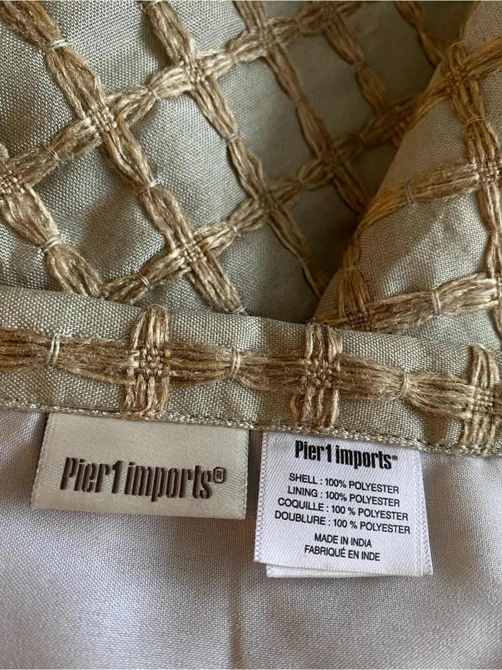 Pier 1 Imports Embroidered Curtain Panels Set of 4 50x86 Beige sage Lattice New - Picture 5 of 7